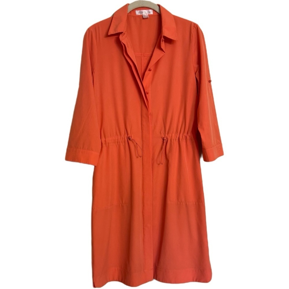 Renuar Lovely Coral Orange Summer Dress Button Front Size XS Lightweight Beach